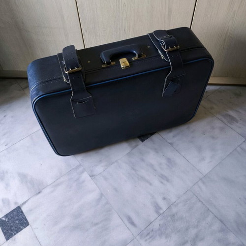 Vintage leather suitcase used, blue