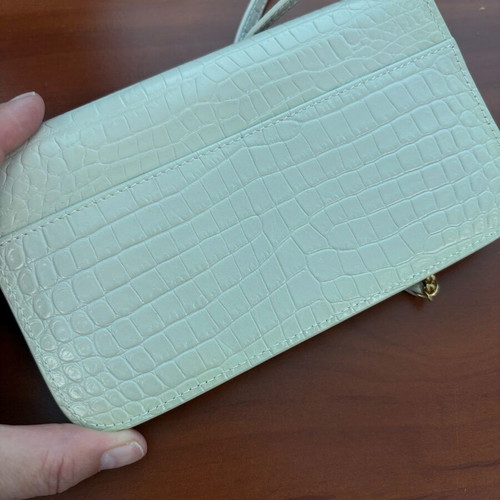 Saint Laurent Cassandre Croc-Embossed Leather Phone Holder Chain Bag, Ivory