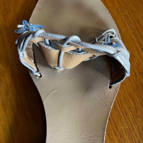 Don Ciccillo sandals used, silver with blue daisies, size 37