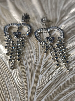 Statement heart earrings with blue and clear crystals like new