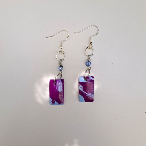 Square Earrings New Purple-Blue Recycled Hypoallergenic