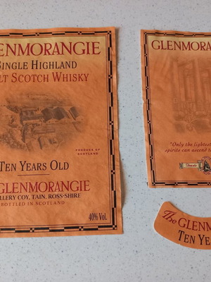 Ετικέτες Glenmorangie Single Highland Malt Scotch Whisky μεταχειρισμένες