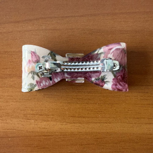 Hair bow barrette with metal French clip, floral print