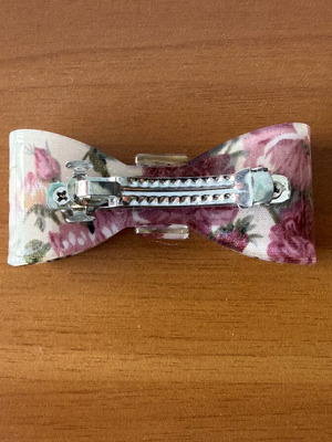 Hair bow barrette with metal French clip, floral print