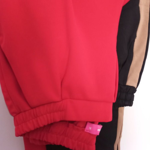 Pink Woman women's pants, red and black with beige stripe, XL