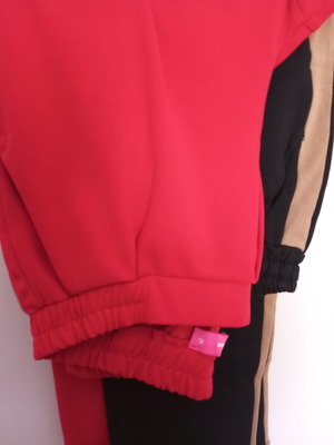 Pink Woman women's pants, red and black with beige stripe, XL