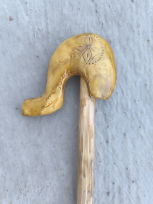 Handmade traditional Greek glitsa walking stick from cornel wood, 113 cm
