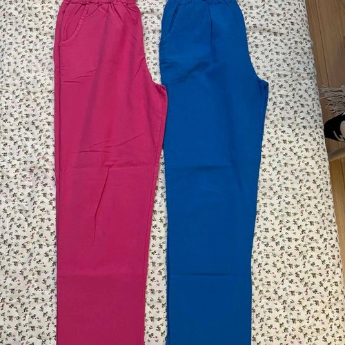 Women's summer pants like new, cotton and linen blend, blue and pink