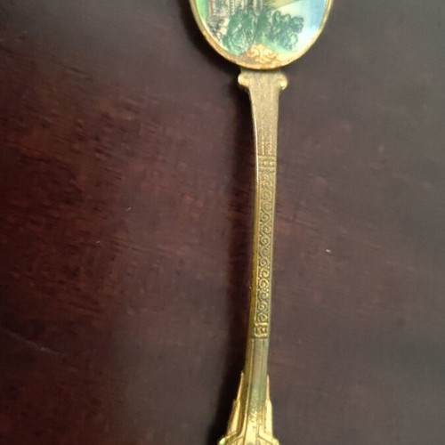 Vintage gold-plated Budapest souvenir spoon with enamel decoration