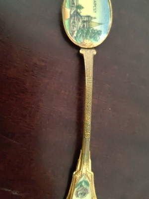 Vintage gold-plated Budapest souvenir spoon with enamel decoration