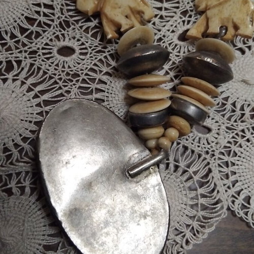 Vintage Ethnic Boho Necklace carved from bovine bone, used