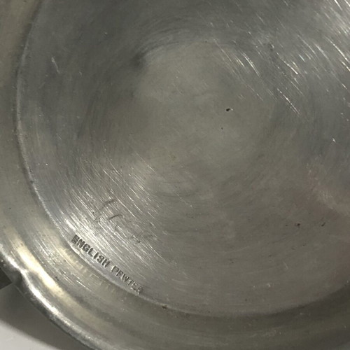 English pewter tankard jug used, vintage hammered finish