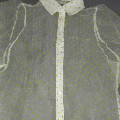 Seethrough Decoro Shirt new, puffed 3/4 sleeves, white-green, size M