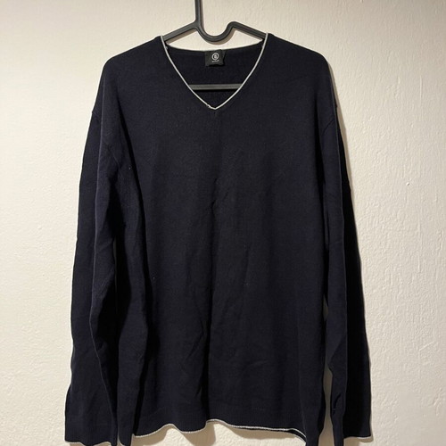 Bogner men sweater used, size L, black and blue, virgin wool