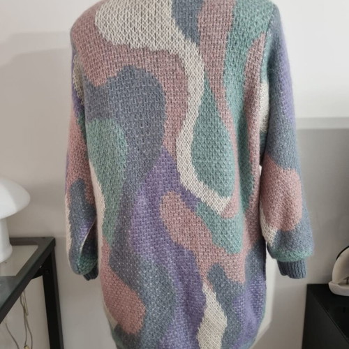 Sergio Di Laurenti vintage 80s/90s μπουφάν ζακέτα μοχέρ oversized, παστέλ γεωμετρικό πλέξιμο, μέγεθος L