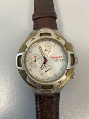 Timberland Steel Chronograph wristwatch with white dial and brown leather strap