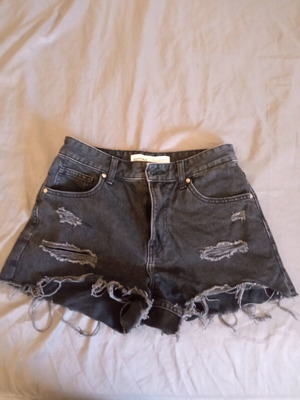 Bershka black denim shorts small, like new with rips