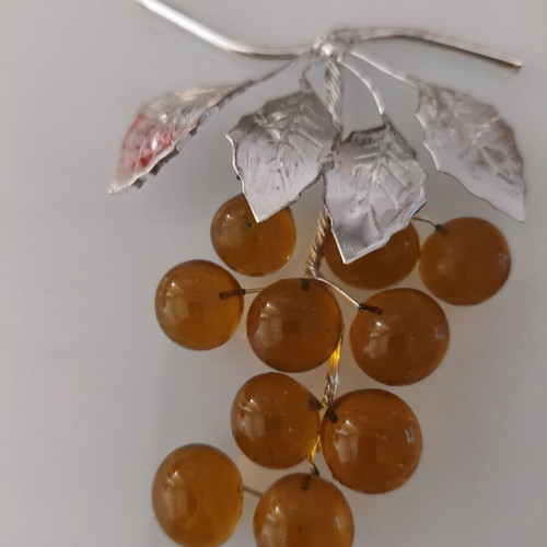 Decorative Grape Cluster with Silver Metal and Semi-Precious Stones like new