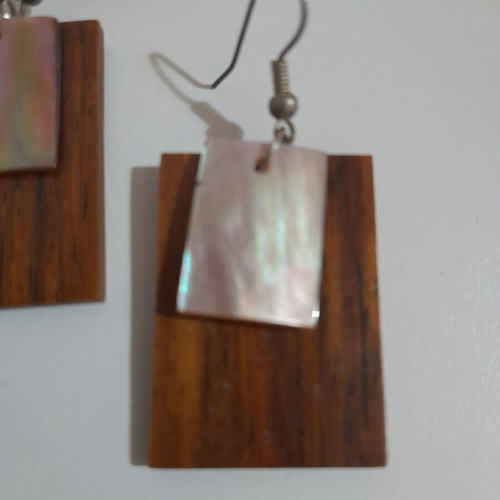 Wooden ethnic earrings like new with mother of pearl detail