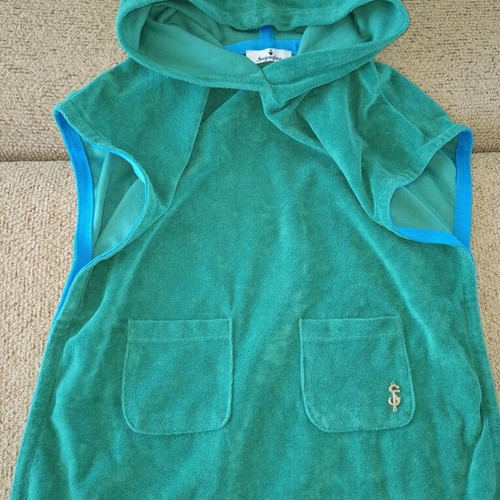 Sugarfree sleeveless terry top with hood like new, green and turquoise, size 12-14
