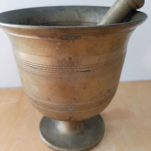 Bronze mortar and pestle used, vintage kitchen decoration
