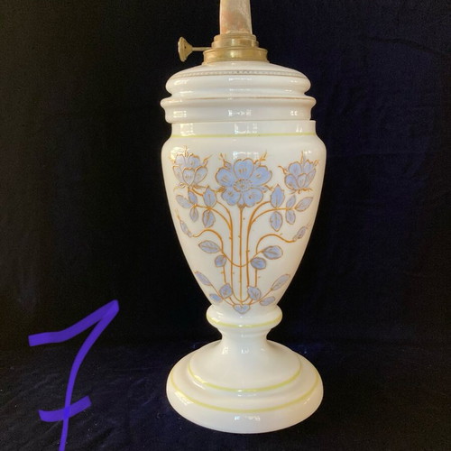 Antique glass oil lamp used, height 42cm