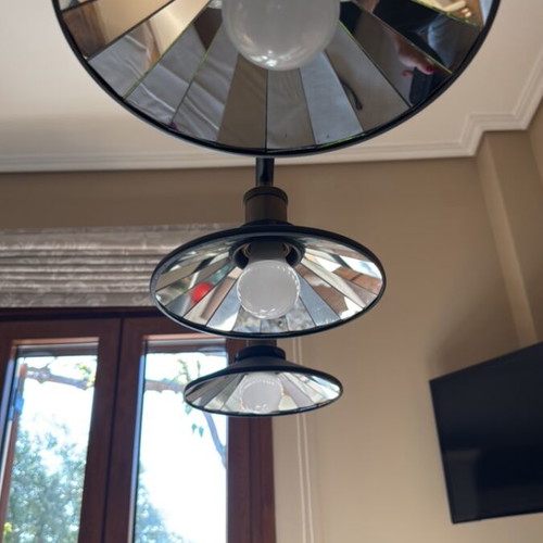 Ceiling light with pulleys and counterweight, like new, adjustable height