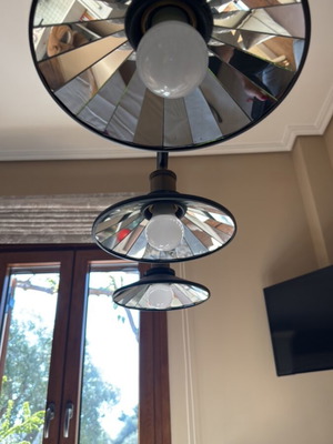 Ceiling light with pulleys and counterweight, like new, adjustable height