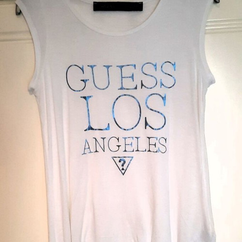 Guess Los Angeles White Sleeveless T-Shirt like new, XS