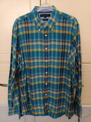 Tommy Hilfiger men's long-sleeve checked shirt used, size L, blue