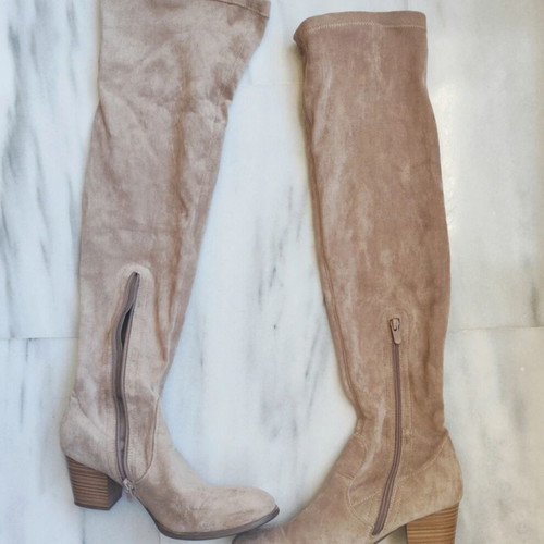 Suede boots over the knee, like new, beige, size 41