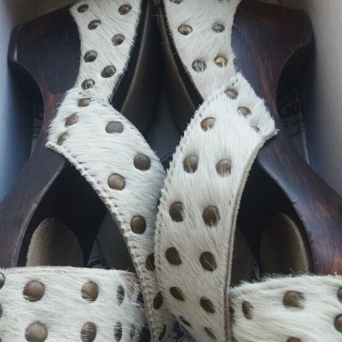 El Gaucho by Giuliano Cutrina women's vintage clogs with pony skin straps, size 37