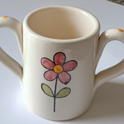 Toddlers Mug Flower new, white earthenware, hand painted