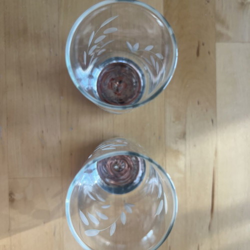 Engraved glass cups with metal base used, pack