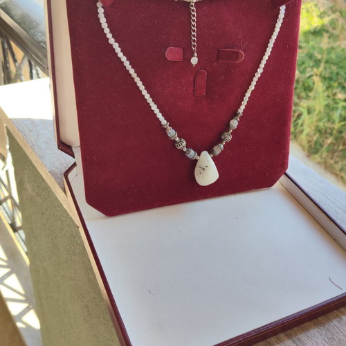 925 silver moonstone necklace, adjustable 40-45 cm