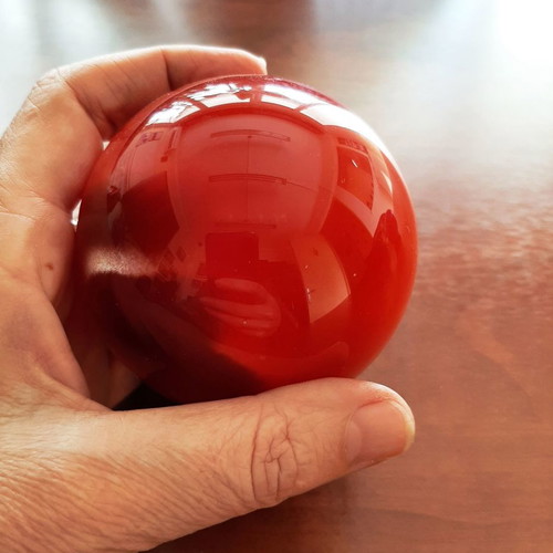 Indian crystal sphere red color on wooden base new