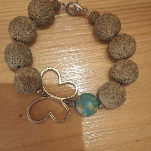 Handmade bracelet with lava stones like new, brown