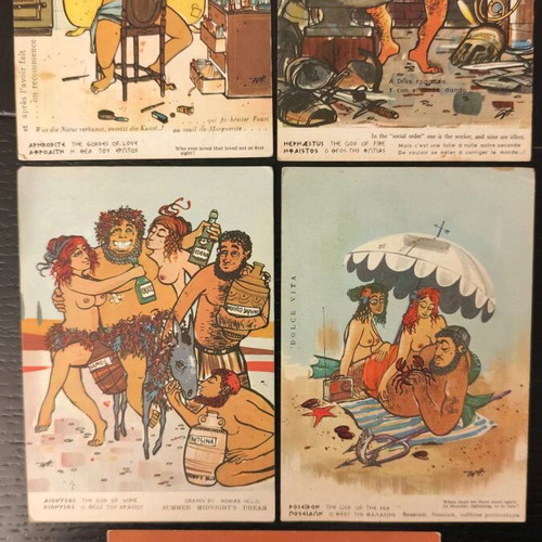 Carte Postale collection with caricatures of ancient Greek gods used, 1960s