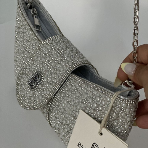 Bag to Bag shoulder bag with rhinestones silver and white pearls new