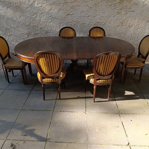 Vintage Walnut Extendable Dining Set 1970 With 6 Chairs Used