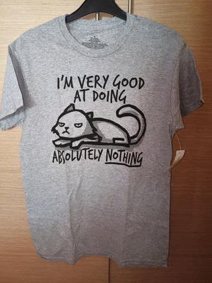 Men's T-shirt with Cat Print "Doing Absolutely Nothing" new, gray