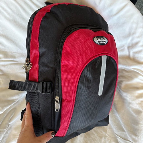 Backpack new with safety strip, black and red