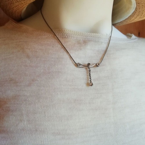 Steel dragonfly necklace silver color with clear zircon new