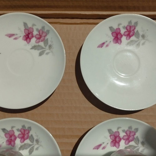 Porcelain coffee espresso cup set of 4 with pink orchid floral design