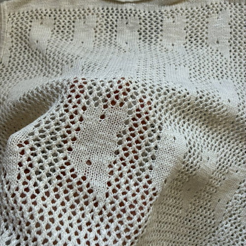 Vintage Off White Crochet Open Knit Vest Button Cardigan