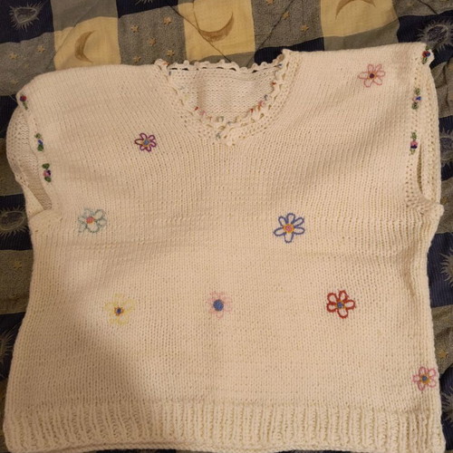 Women's handmade knitted vest with flowers new, size XL/XXL