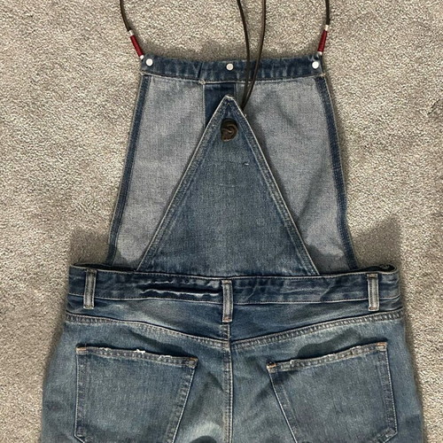 Denim jumpsuit Forever 21 with leather straps like new, blue, size M