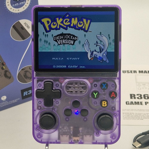 Retro Game Console R36S HD Black Purple new, 64GB TF card included