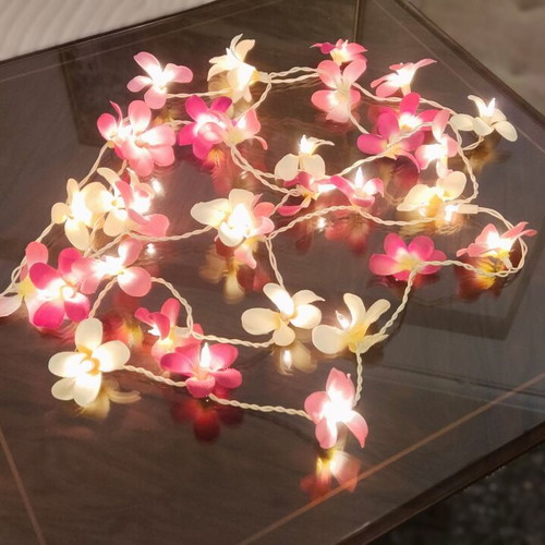 Lighted Garland 4m with Orchid Flowers used, fuchsia pink ecru