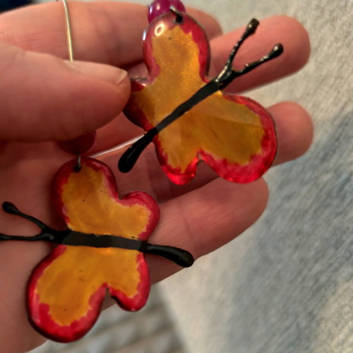 Butterfly earrings like new, orange and gold colors